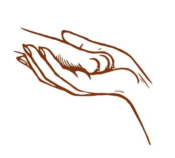 Illustration einer Katzenpfote in einer Hand